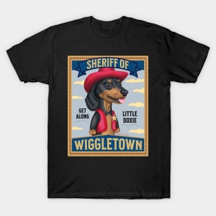 Sheriff of WiggleTown Dachshund T-Shirt, Funny Dog Shirt, Cute Wiener Dog Tee, Get Along Little Doxie Top, Humorous Pet Lover Gift T-Shirt